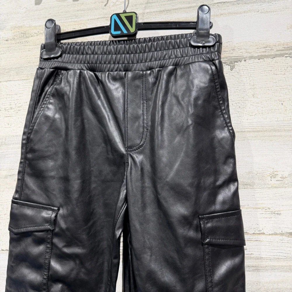 Gap Jogger Kids Size 10 Black Faux Leather Cargo Pants Streetwear NWT